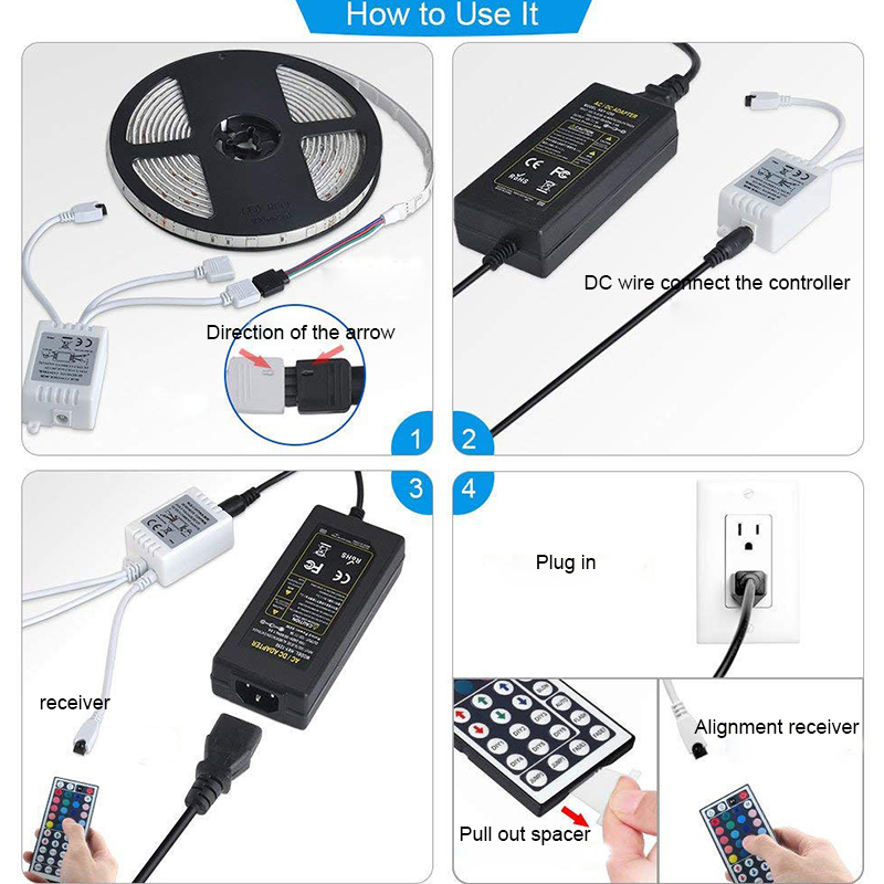DC12V 16.4ft/5m 60LEDs/m 5050 44 Keys RF Remote Control LED Strip Light Kit, Changing Color Light Strip DC12V 16.4ft/5m 60LEDs/m 5050 44 Keys RF Remote Control LED Strip Light Kit, Changing Color Light Strip